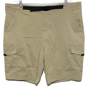 Outdoor Life Cargo Pockets Tan Khaki Chino Shorts Black Belt Mens 42 Stretch